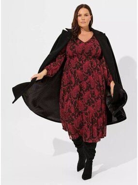 Torrid Womens Plus 3X Tea Length Paisley Open Back A Line Midi Dress Long Sleeve